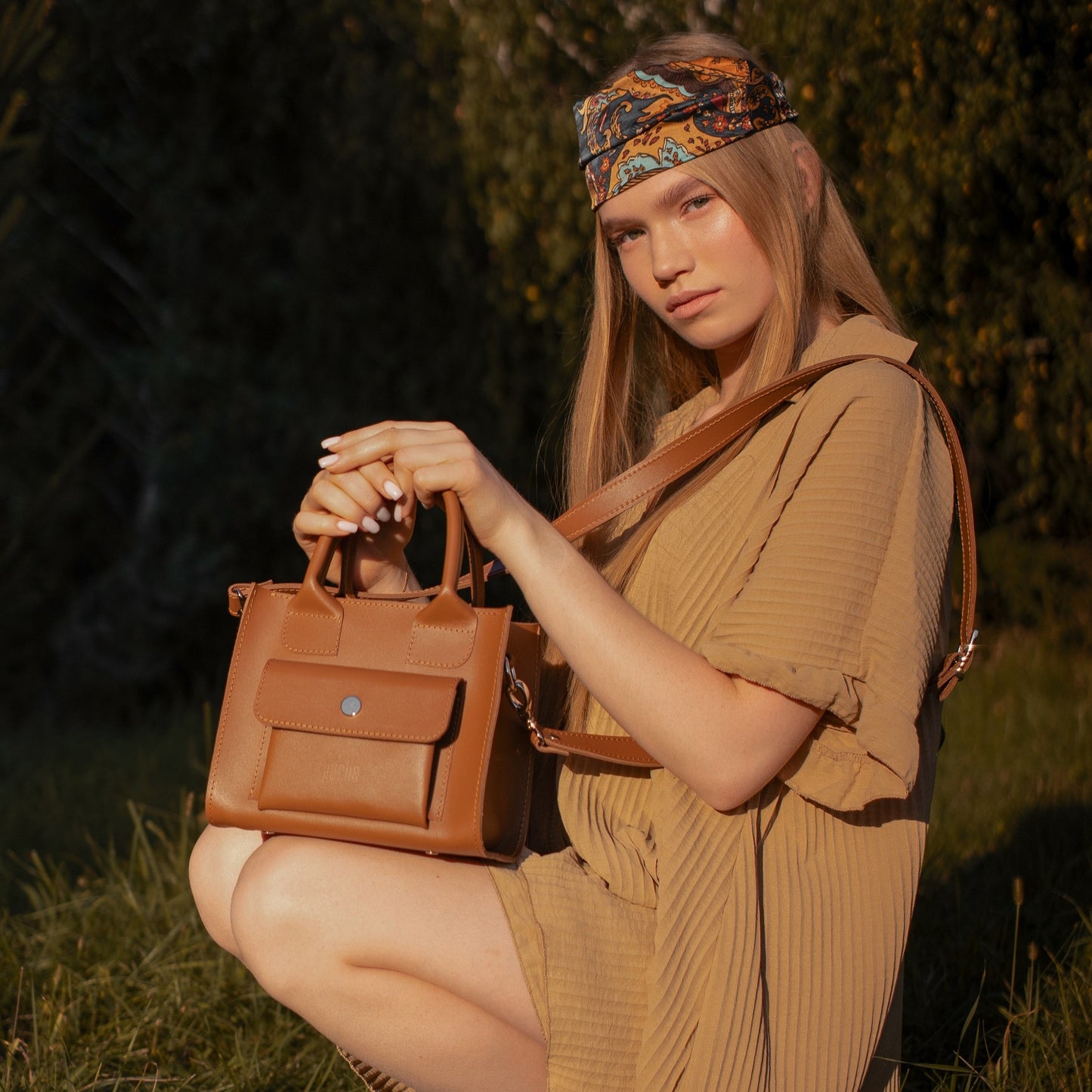 Brown Leather Mini Tote Bag for Women - Pache Sigil