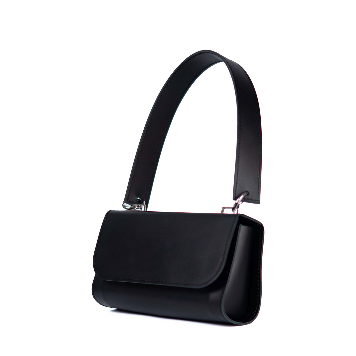 Black Leather Baguette Bag for Women - Pache Tabala