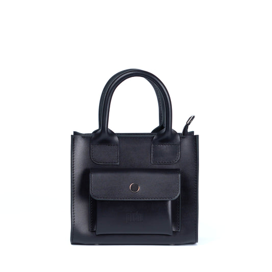 Black Leather Mini Tote Bag for Women - Pache Sigil