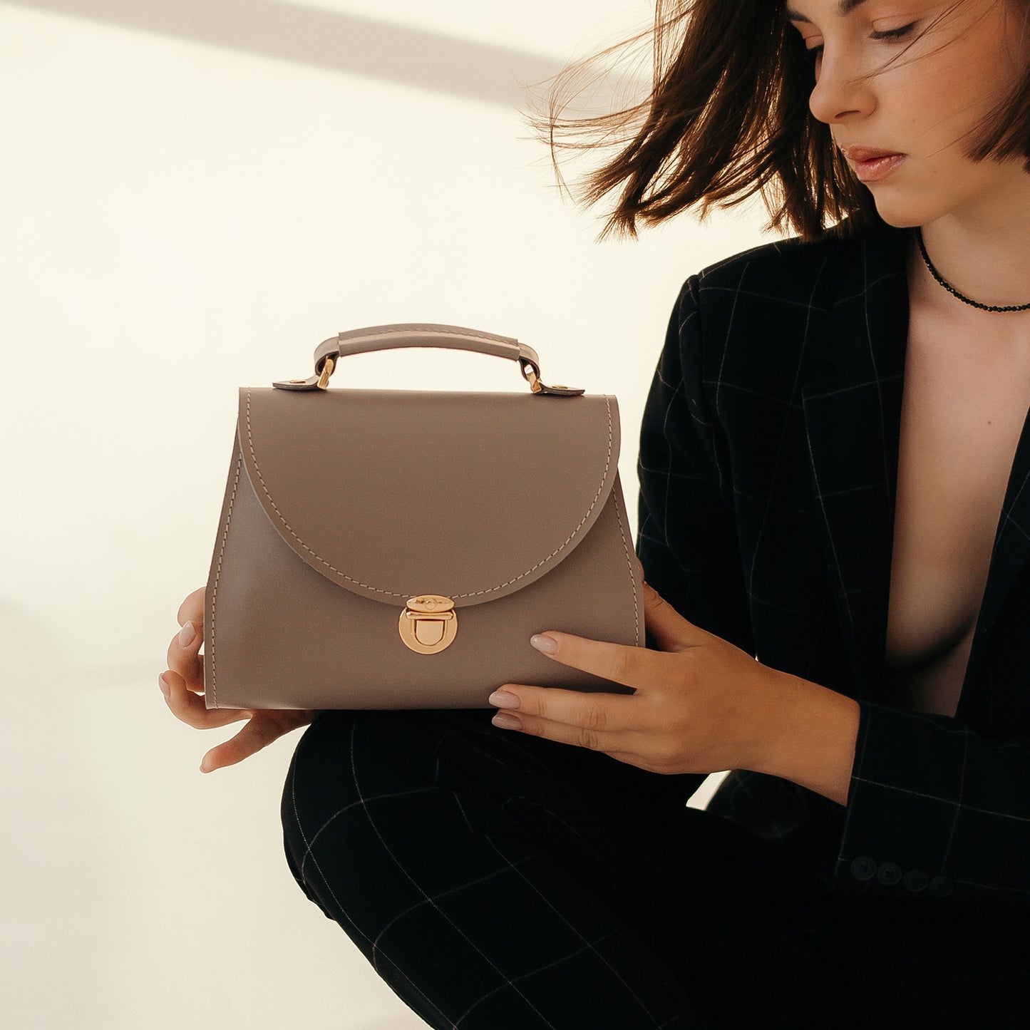 Grey Leather Bag for Women - Pache Taistra - Pache