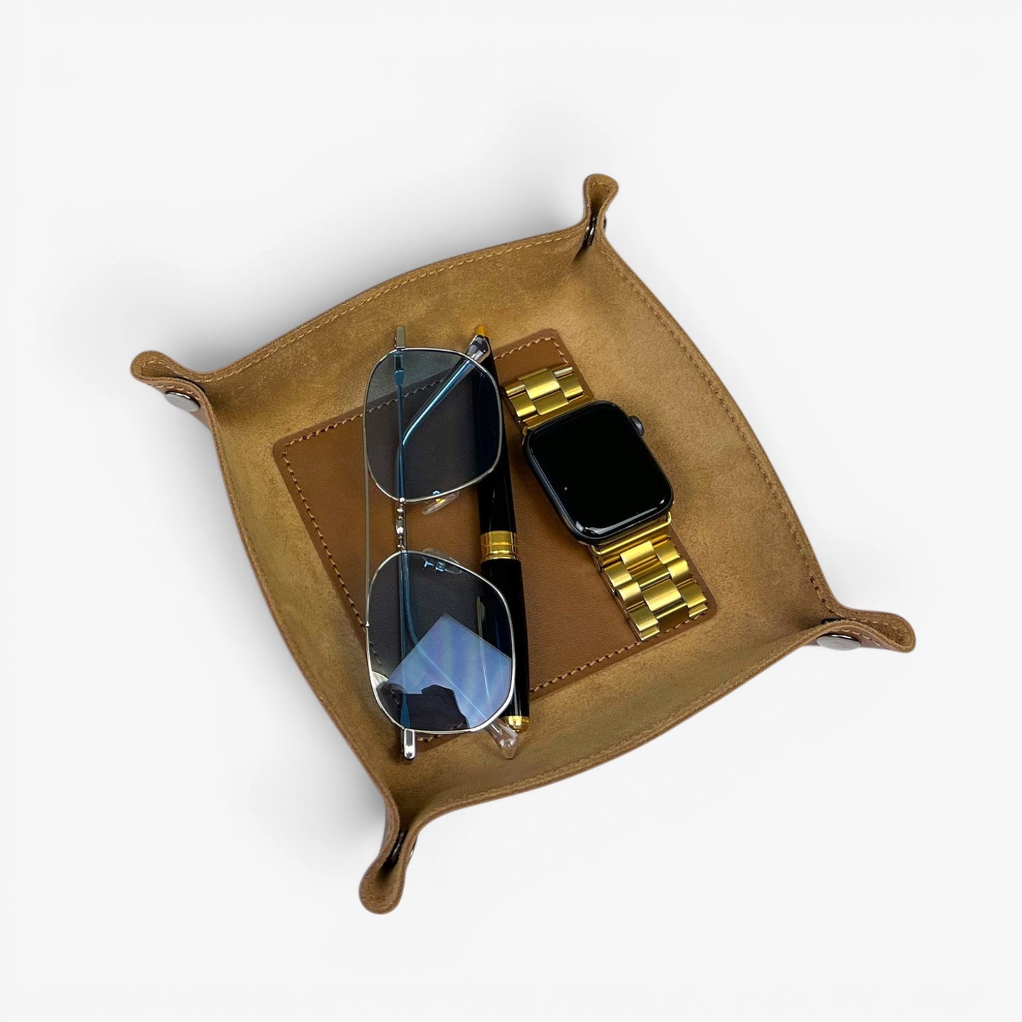 Gray Leather Desk Organizer For Keys, Glasses And Small Items - Pache
