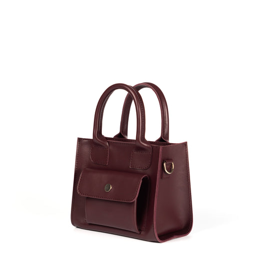 Burgundy Leather Mini Tote Bag for Women - Pache Sigil - Pache