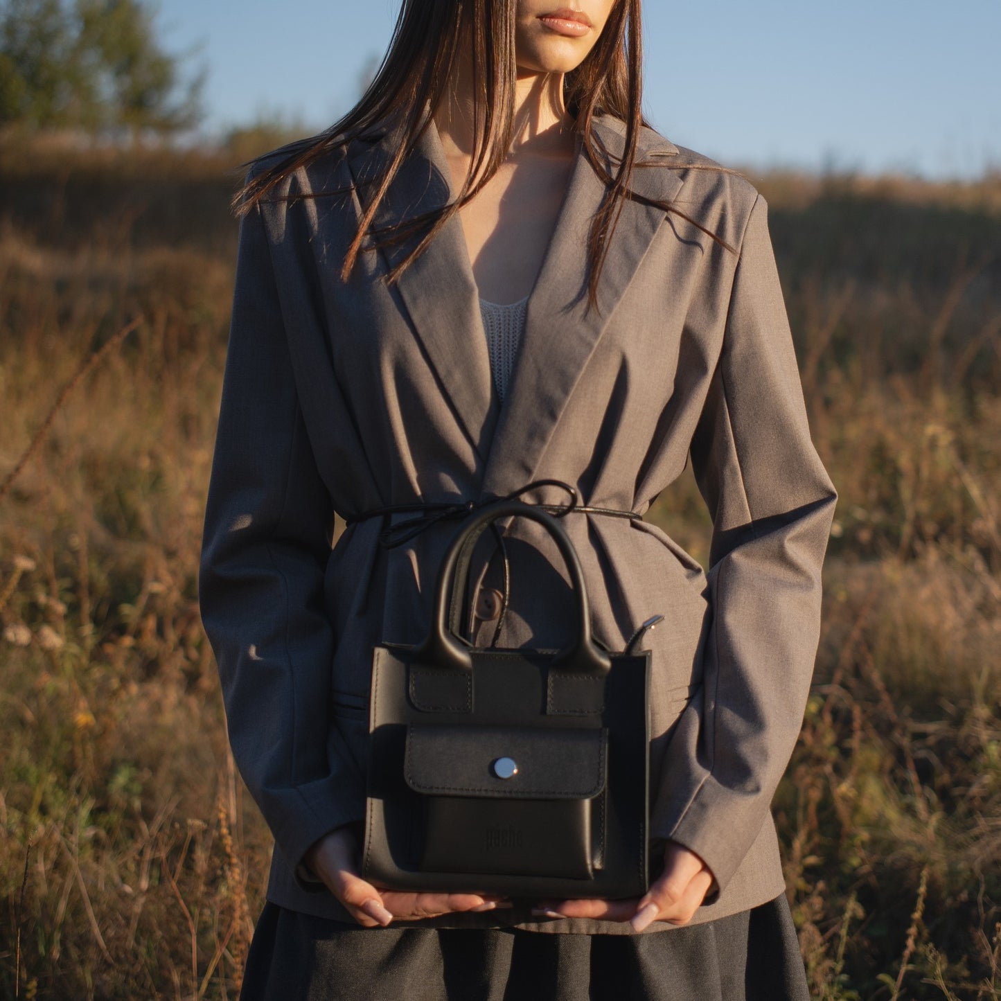 Black Leather Mini Tote Bag for Women - Pache Sigil - Pache