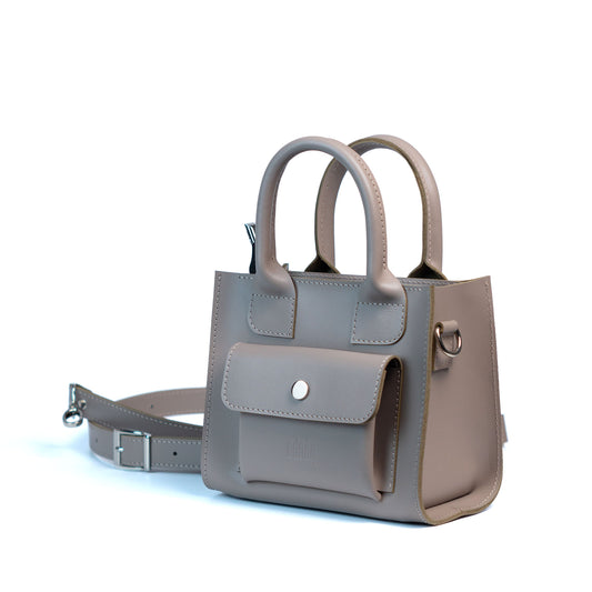 Gray Leather Mini Tote Bag for Women - Pache Sigil