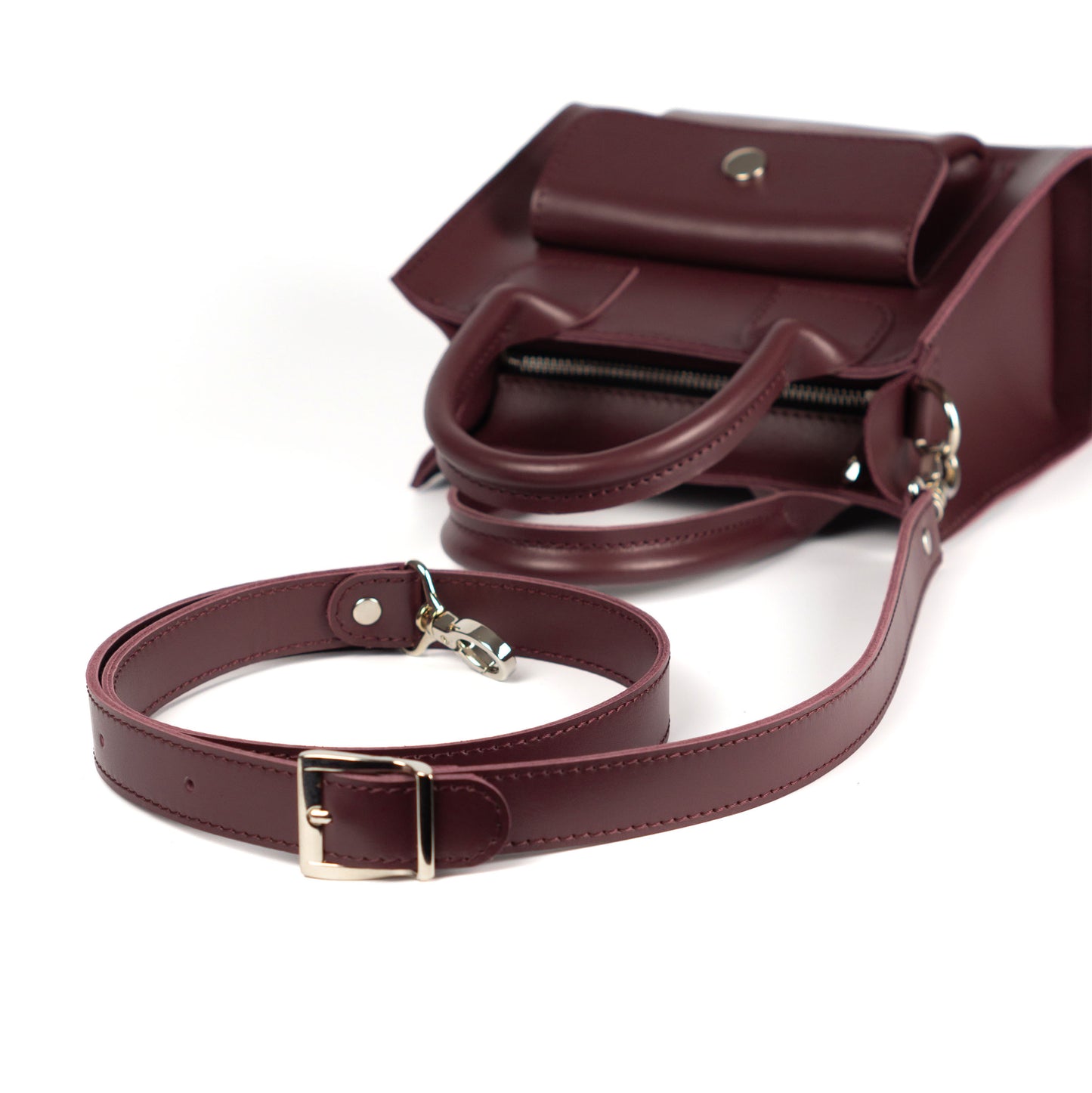 Burgundy Leather Mini Tote Bag for Women - Pache Sigil