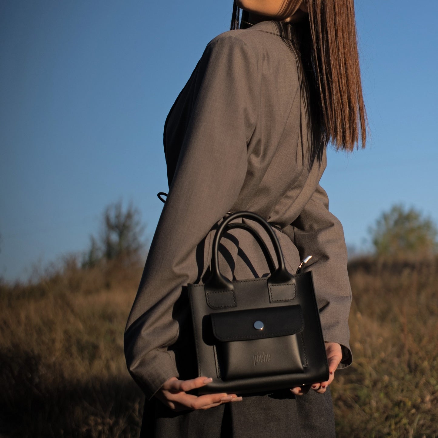 Black Leather Mini Tote Bag for Women - Pache Sigil - Pache