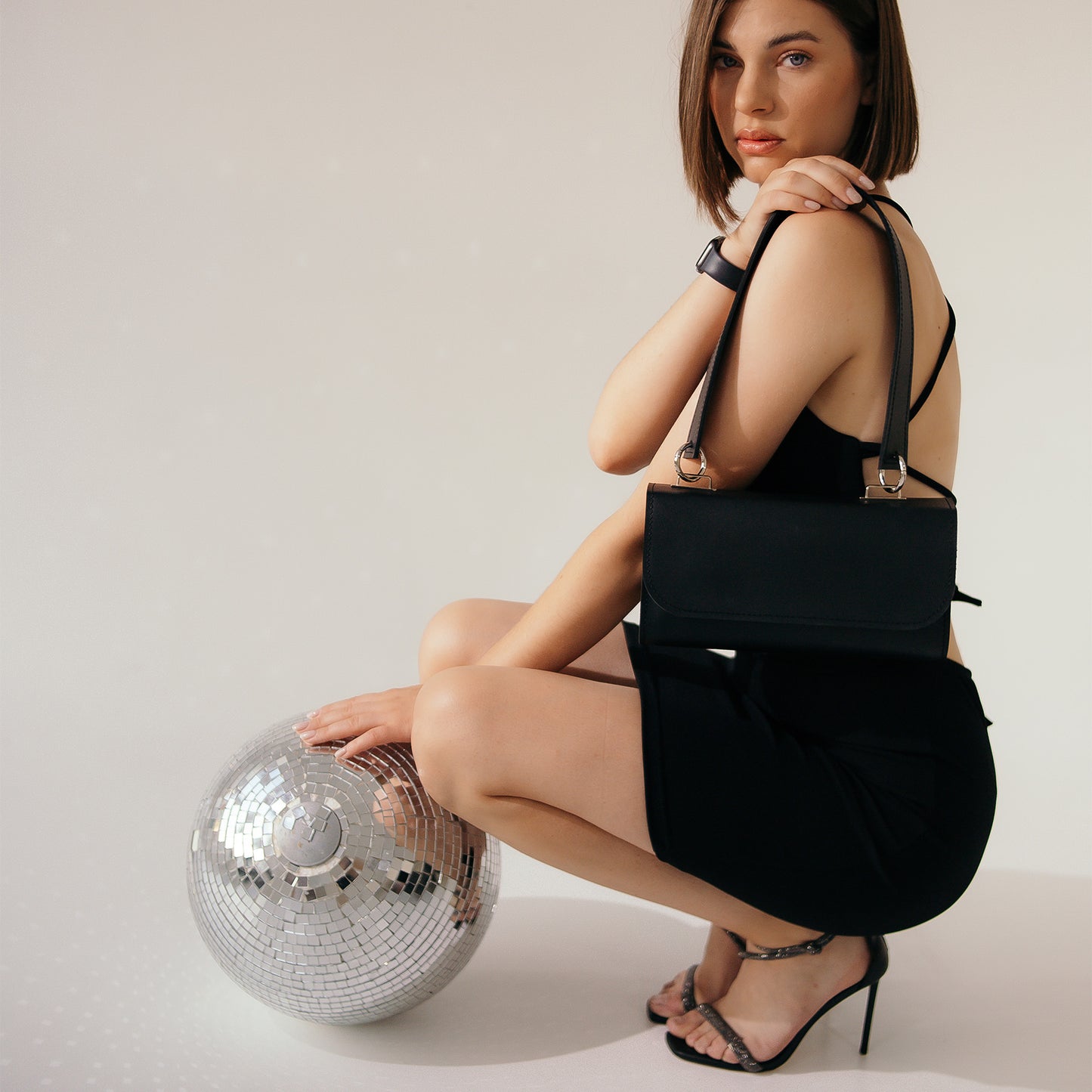 Black Leather Baguette Bag for Women - Pache Tabala