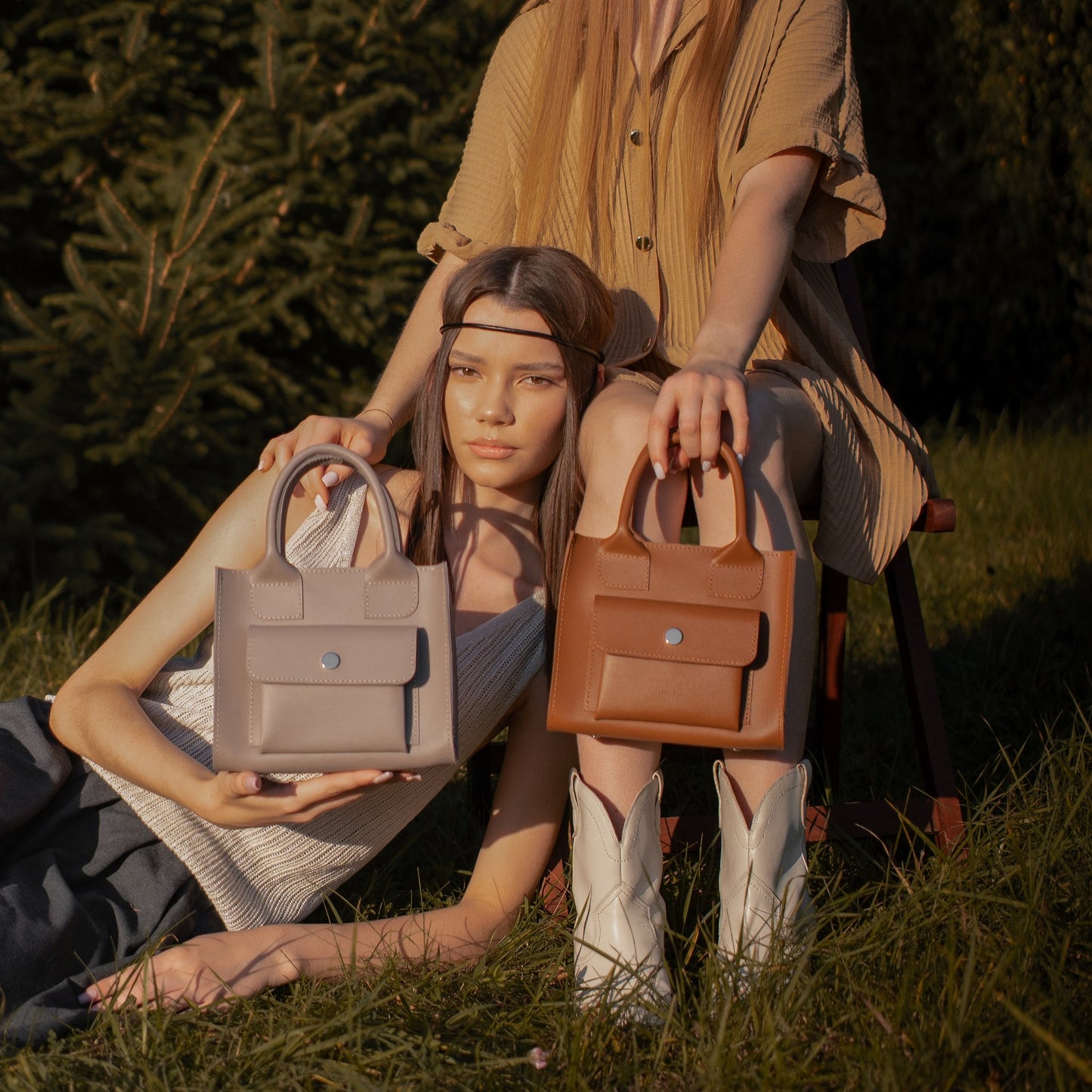 Brown Leather Mini Tote Bag for Women - Pache Sigil