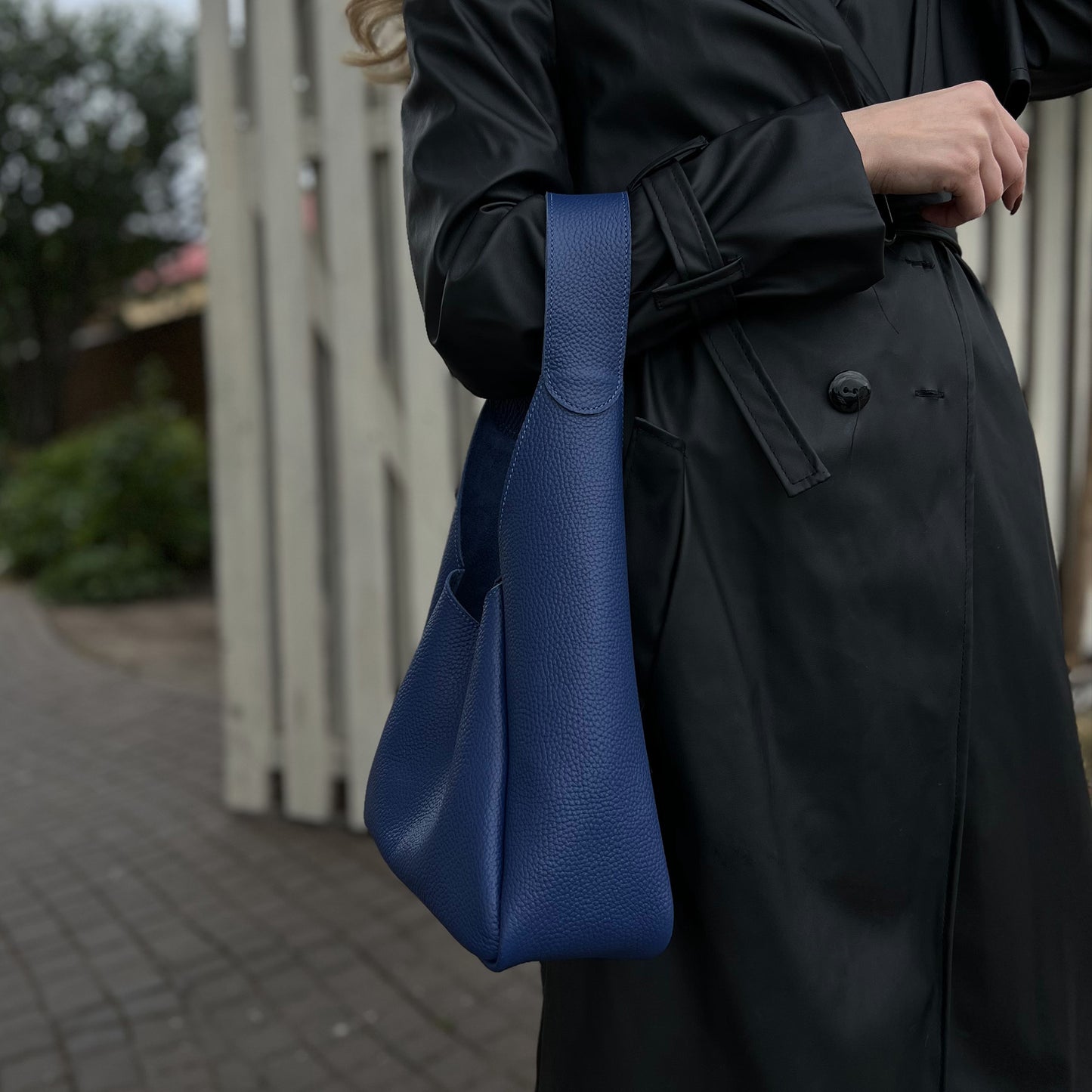 Blue Leather Hobo Bag for Women - Pache Torba - Pache