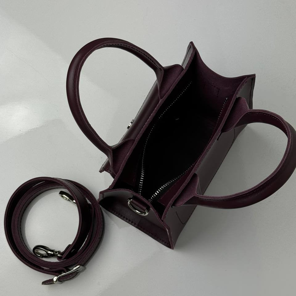 Burgundy Leather Mini Tote Bag for Women - Pache Sigil