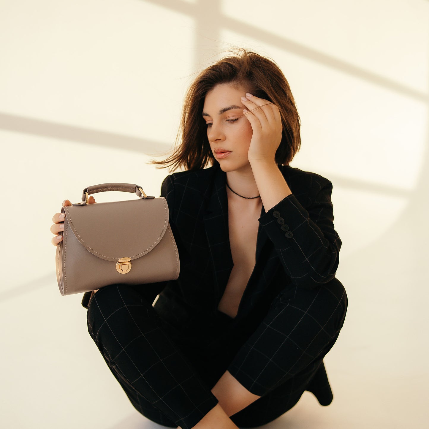 Grey Leather Bag for Women - Pache Taistra - Pache