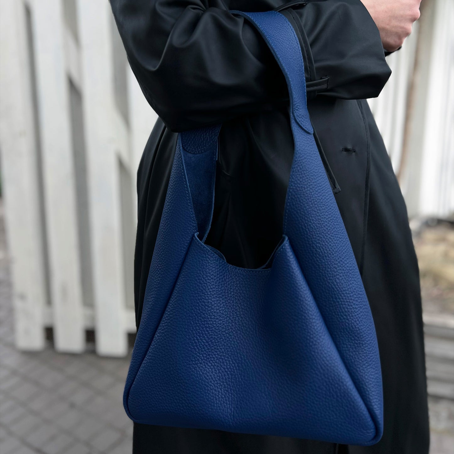 Blue Leather Hobo Bag for Women - Pache Torba - Pache