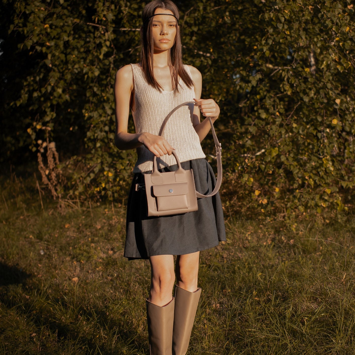 Gray Leather Mini Tote Bag for Women - Pache Sigil - Pache