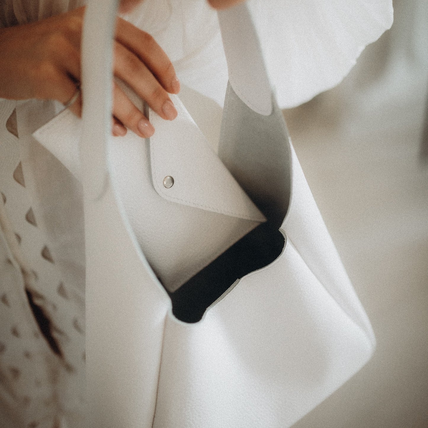 White Leather Hobo Bag for Women - Pache Torba - Pache
