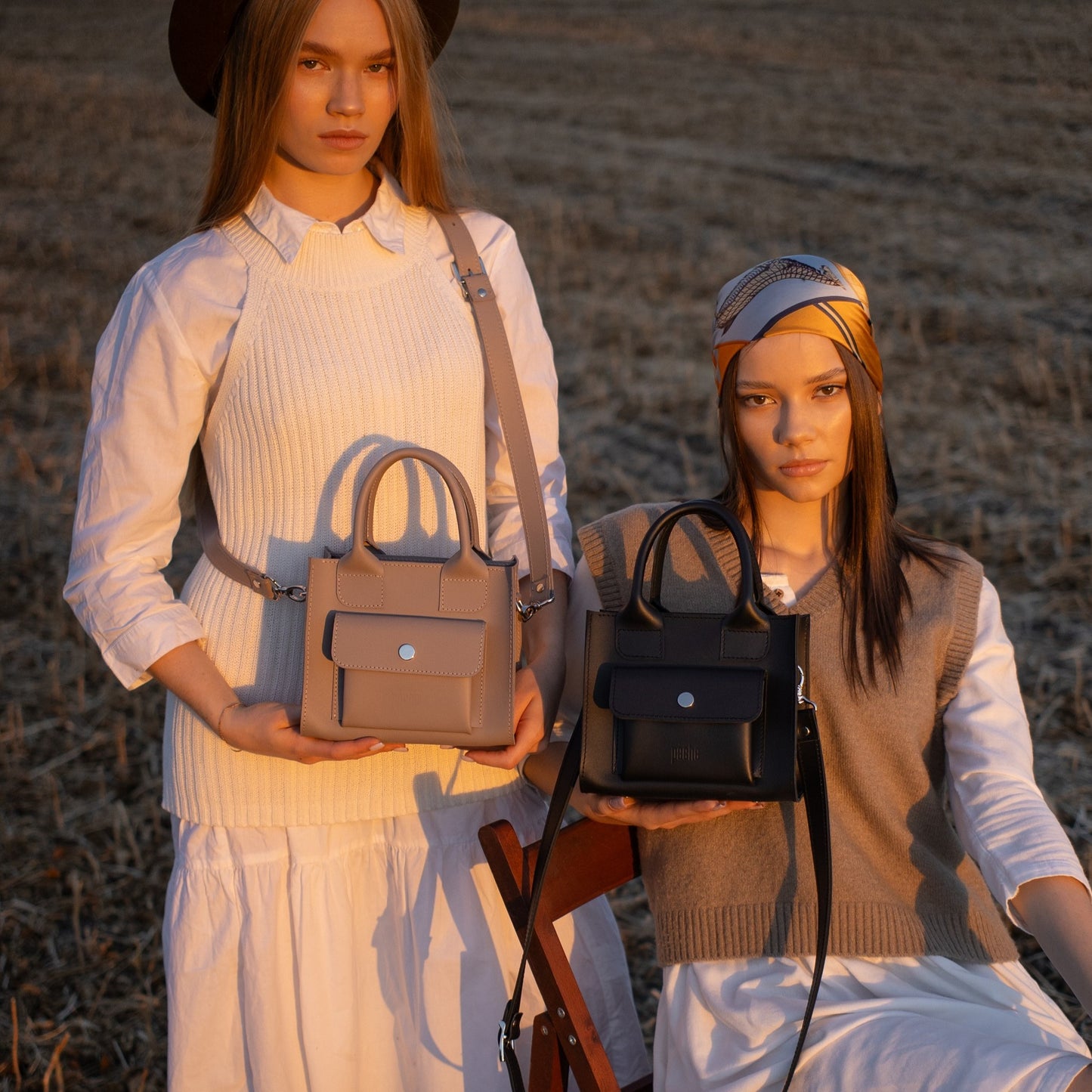Black Leather Mini Tote Bag for Women - Pache Sigil - Pache