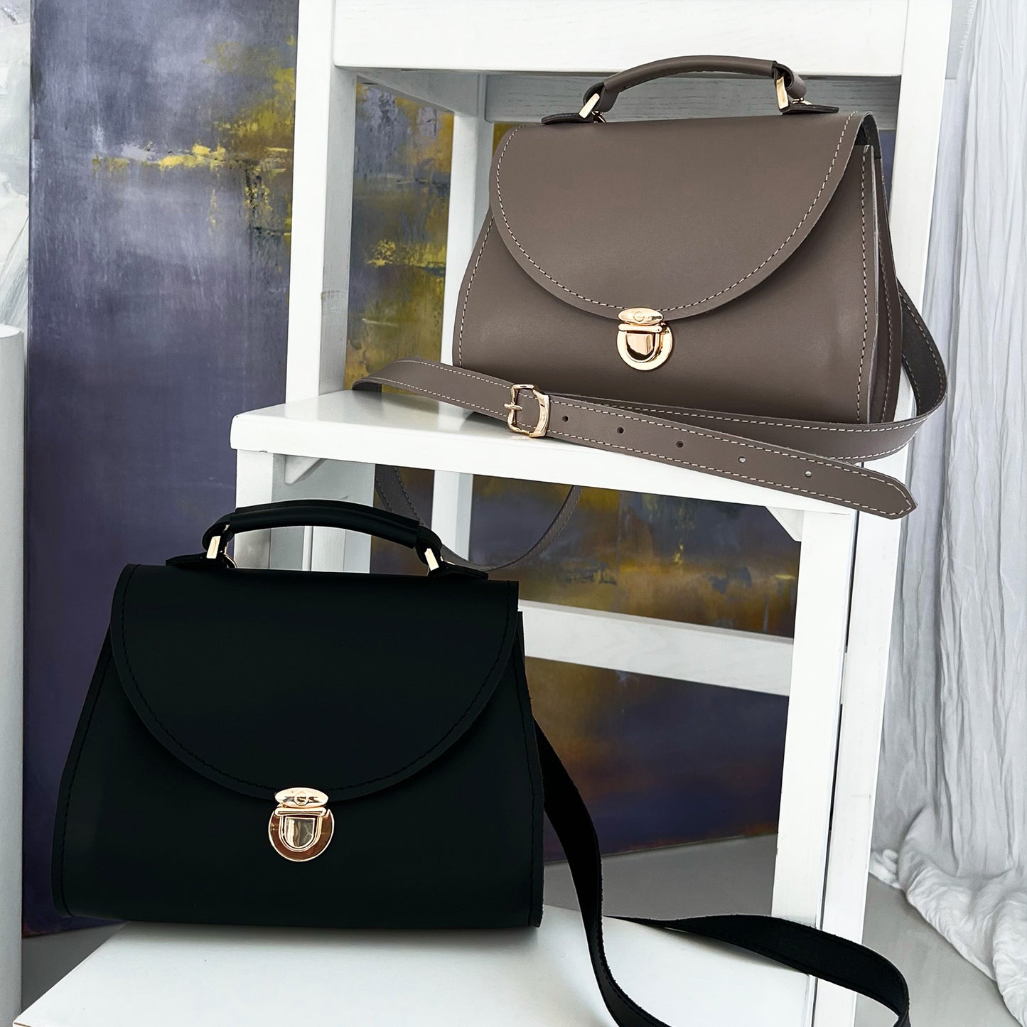 Grey Leather Bag for Women - Pache Taistra - Pache