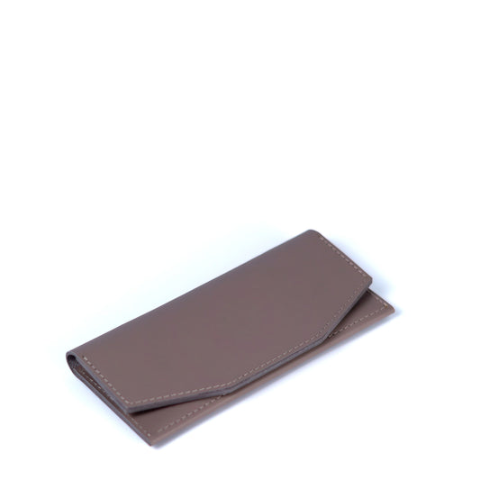 Gray slim leather wallet for women, minimalist handmade wallet, angled view