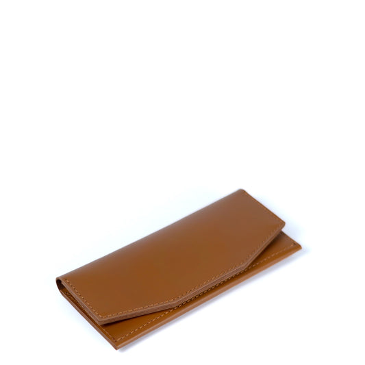 Brown slim leather wallet for women, minimalist handmade wallet, angled view