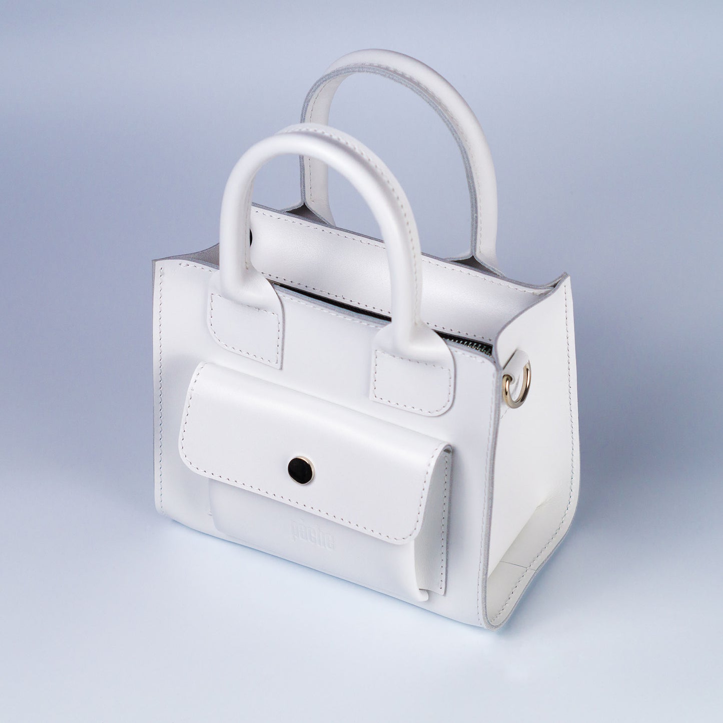 White Leather Mini Tote Bag for Women - Pache Sigil - Pache