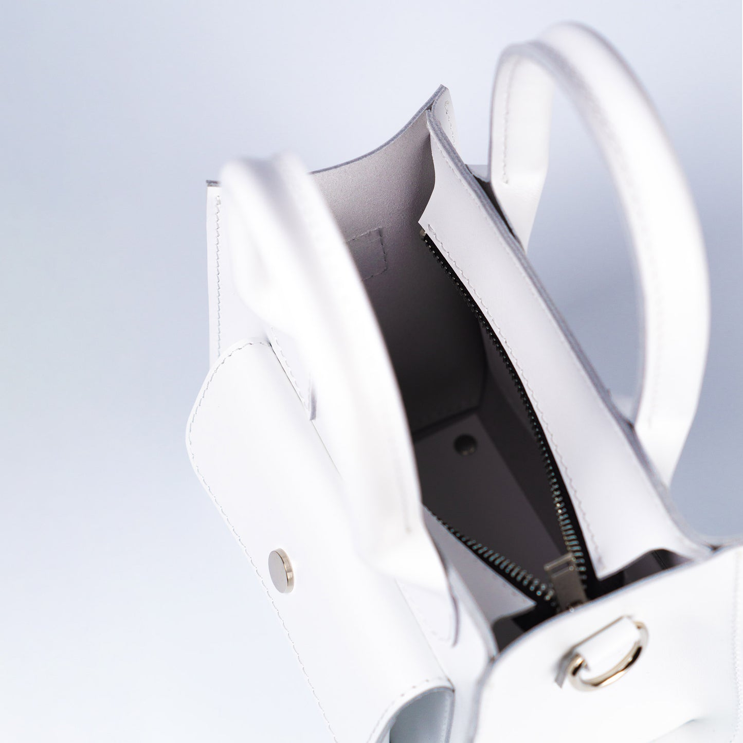 White Leather Mini Tote Bag for Women - Pache Sigil - Pache
