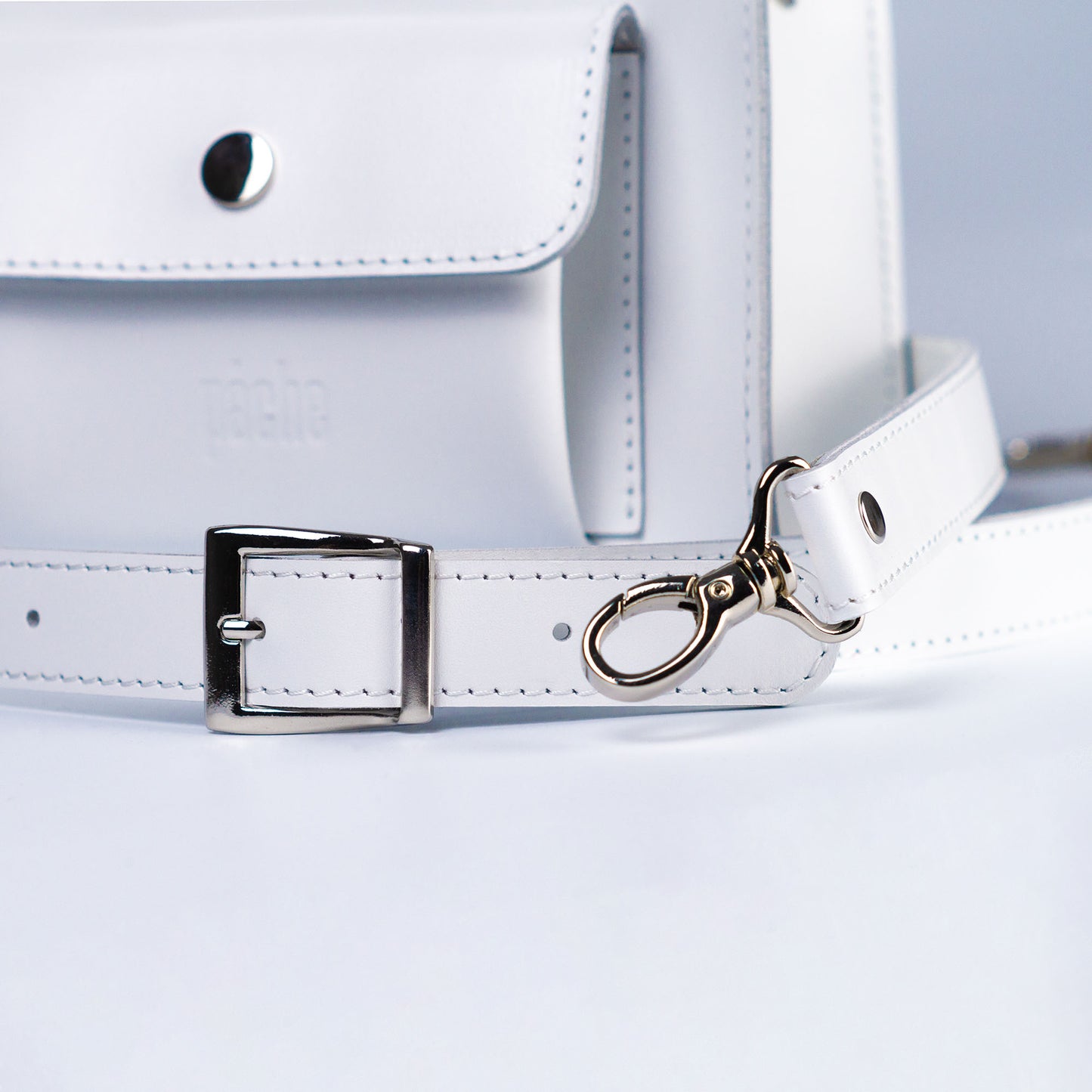 White Leather Mini Tote Bag for Women - Pache Sigil - Pache