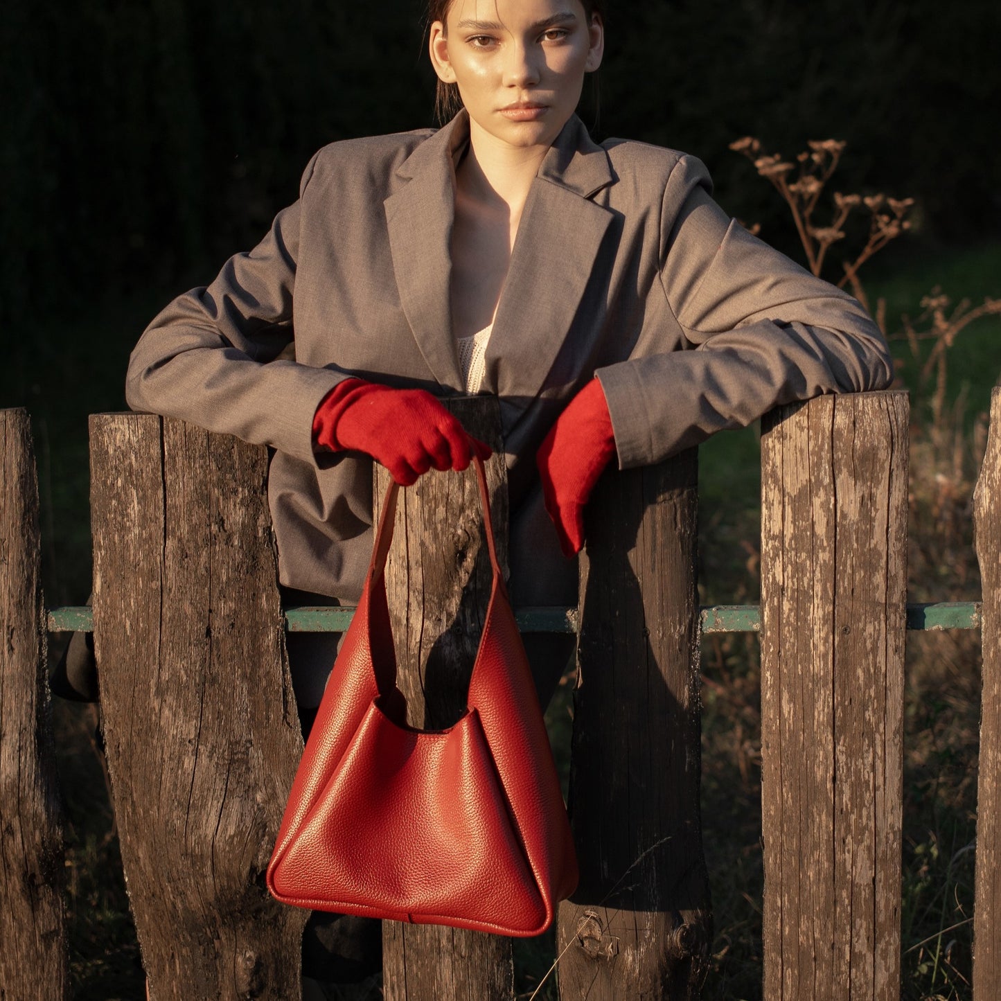 Red Leather Hobo Bag for Women - Pache Torba - Pache