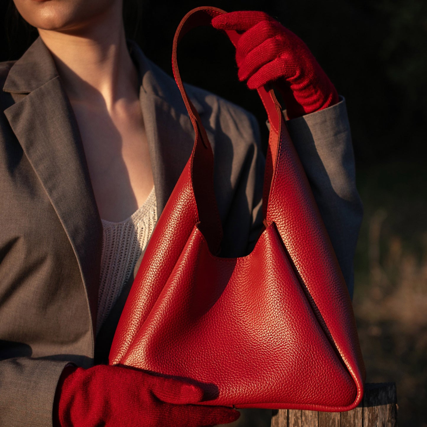 Red Leather Hobo Bag for Women - Pache Torba - Pache