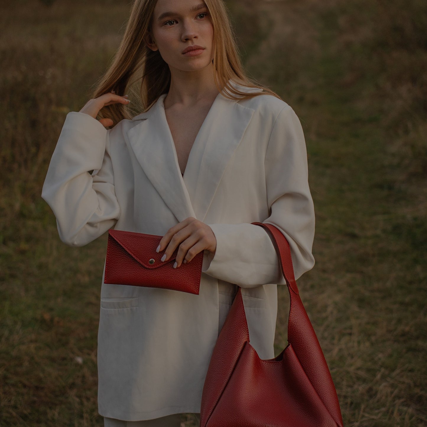 Red Leather Hobo Bag for Women - Pache Torba - Pache