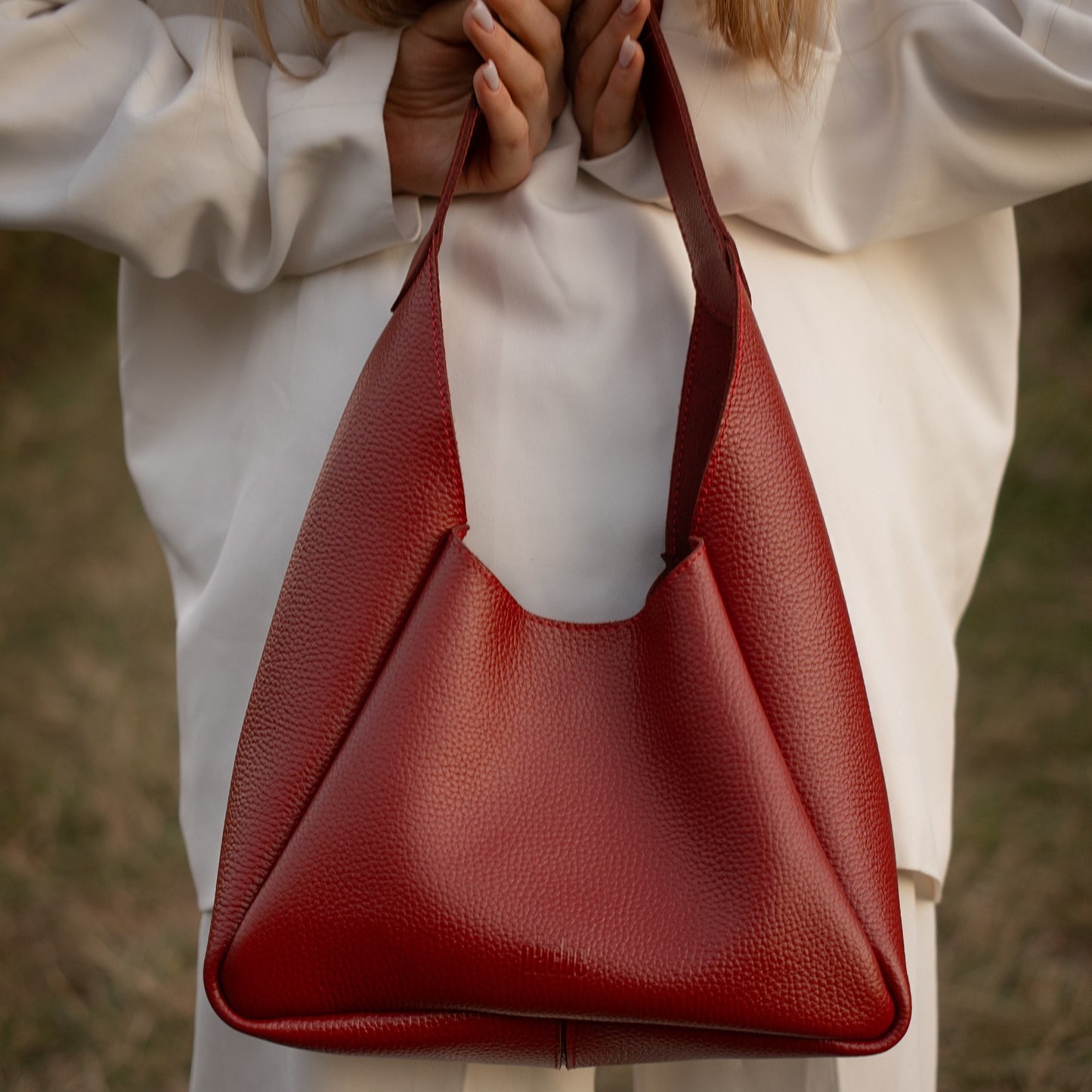Red Leather Hobo Bag for Women - Pache Torba - Pache