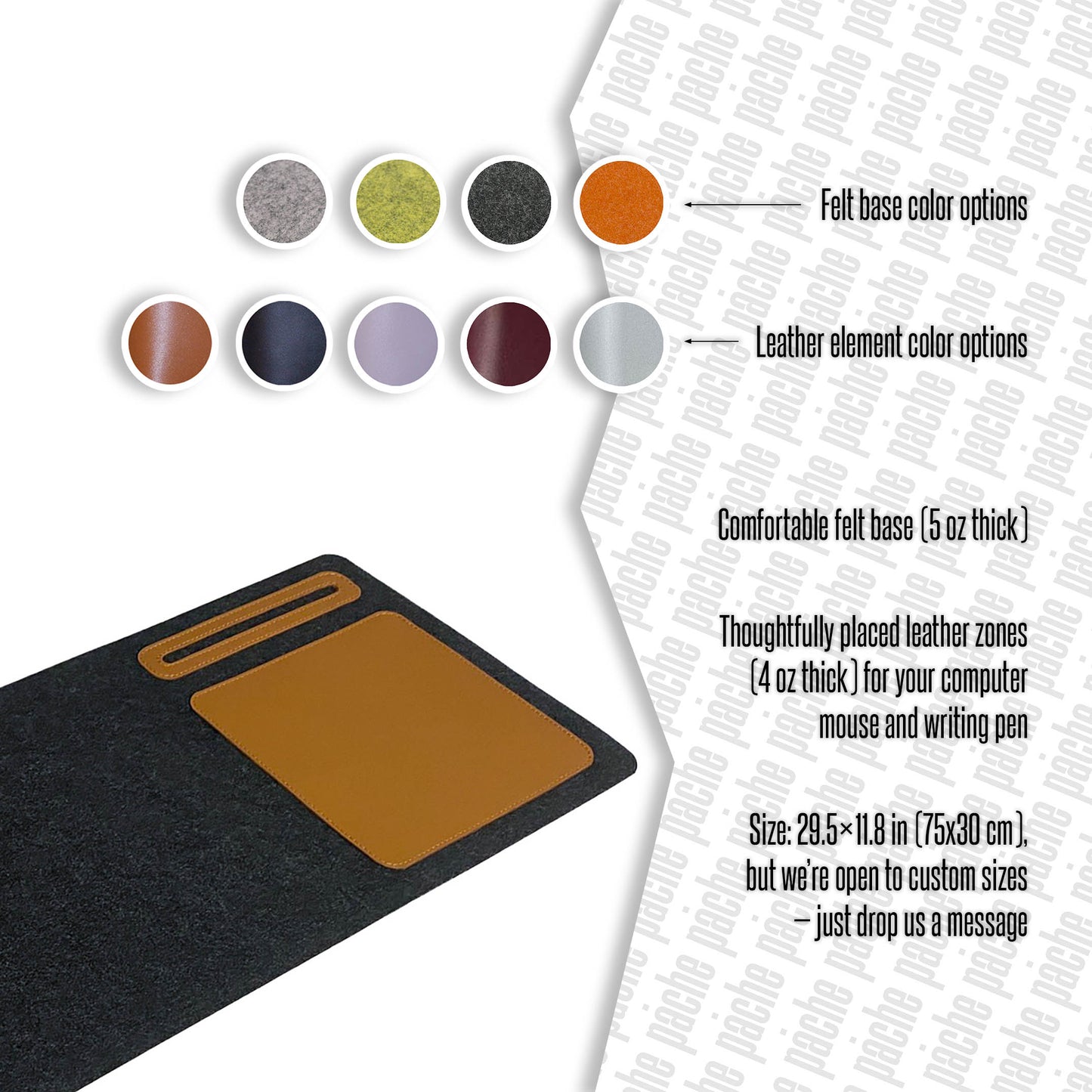 Leather Desk Mat with Felt Base - Office Pad Pache - Pache