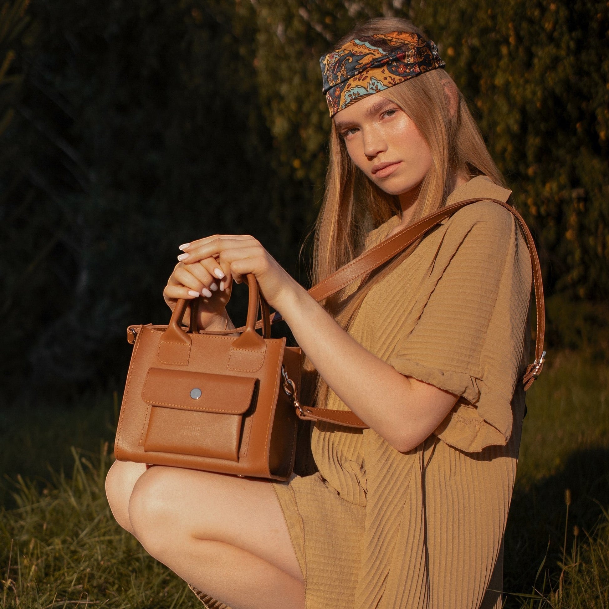 Brown Leather Mini Tote Bag for Women - Pache Sigil - Pache