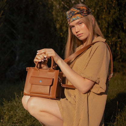 Brown Leather Mini Tote Bag for Women - Pache Sigil - Pache