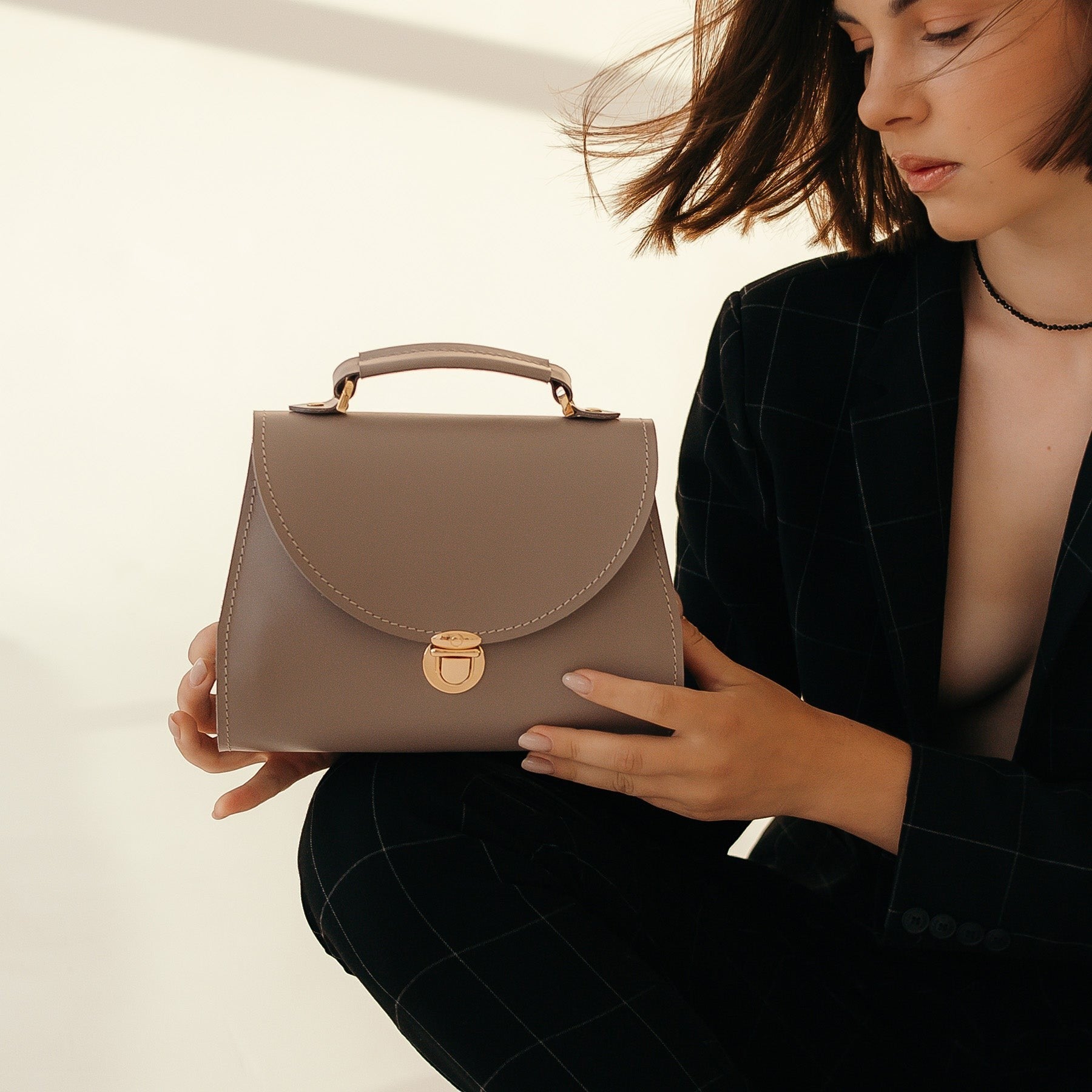 Grey Leather Bag for Women - Pache Taistra - Pache