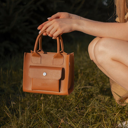Brown Leather Mini Tote Bag for Women - Pache Sigil - Pache