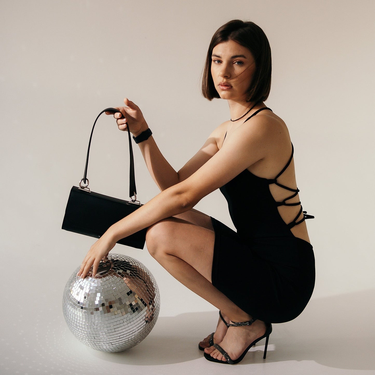 Black Leather Baguette Bag for Women - Pache Tabala - Pache