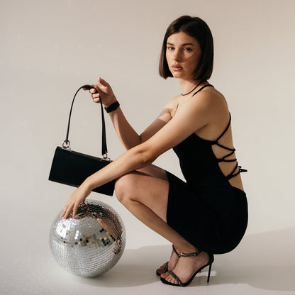 Black Leather Baguette Bag for Women - Pache Tabala - Pache