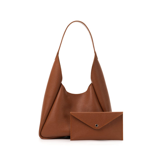 Cognac Brown Leather Hobo Bag for Women - Pache Torba