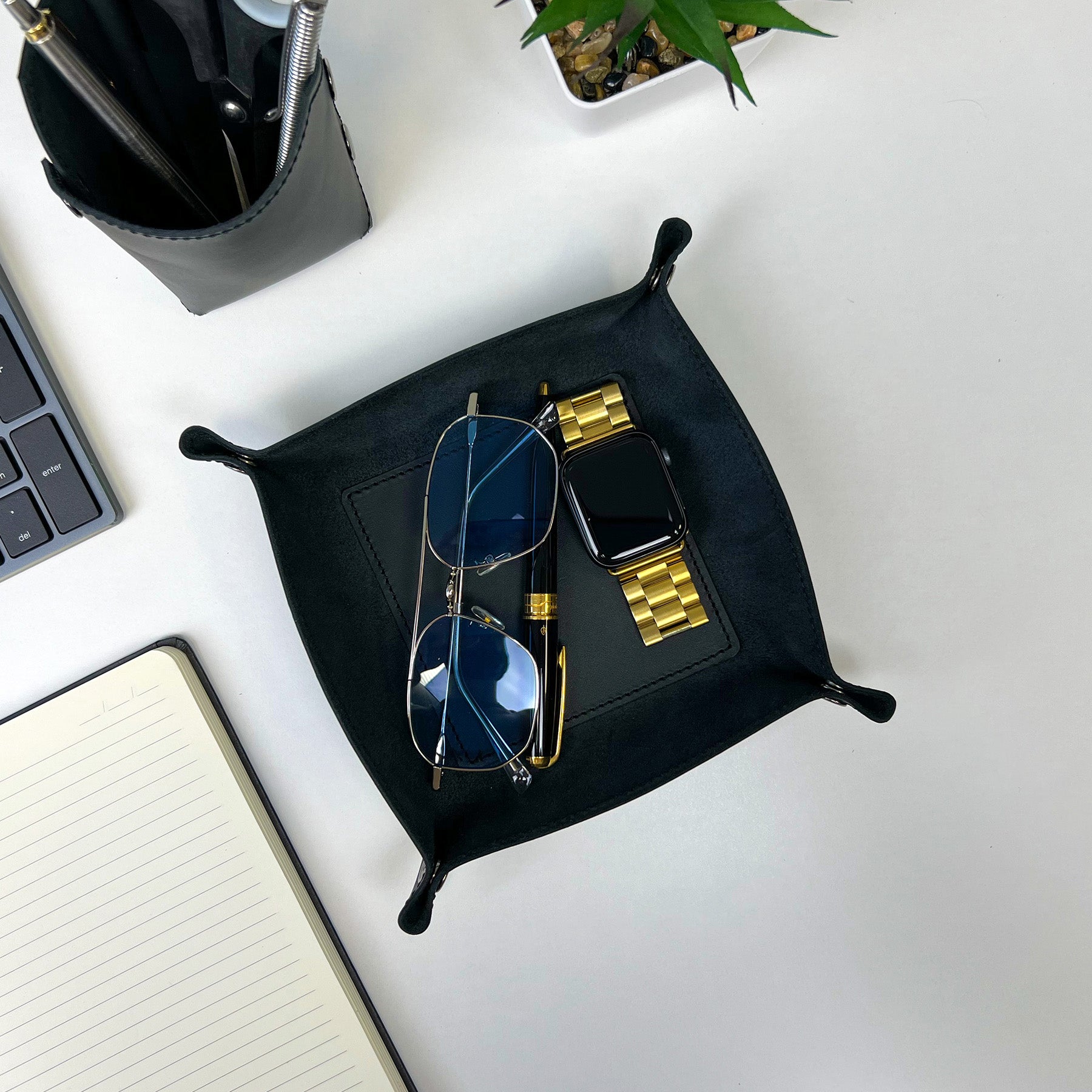 Gray Leather Desk Organizer For Keys, Glasses And Small Items - Pache