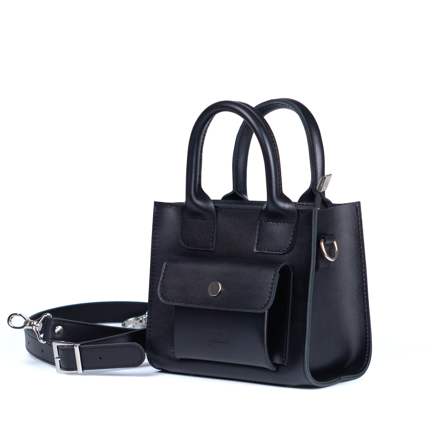 Black Leather Mini Tote Bag for Women - Pache Sigil