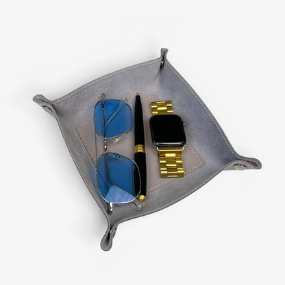 Gray Leather Desk Organizer For Keys, Glasses And Small Items - Pache