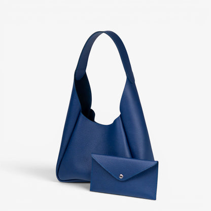 Blue Leather Hobo Bag for Women - Pache Torba - Pache