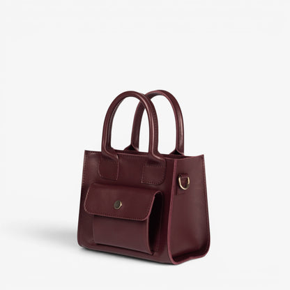 Burgundy Leather Mini Tote Bag for Women - Pache Sigil - Pache