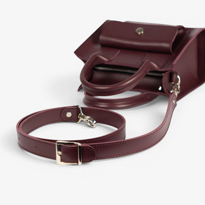 Burgundy Leather Mini Tote Bag for Women - Pache Sigil - Pache