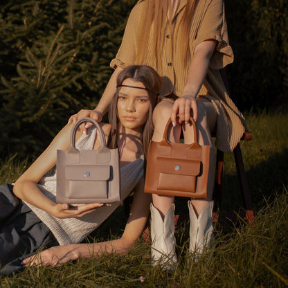 Brown Leather Mini Tote Bag for Women - Pache Sigil - Pache