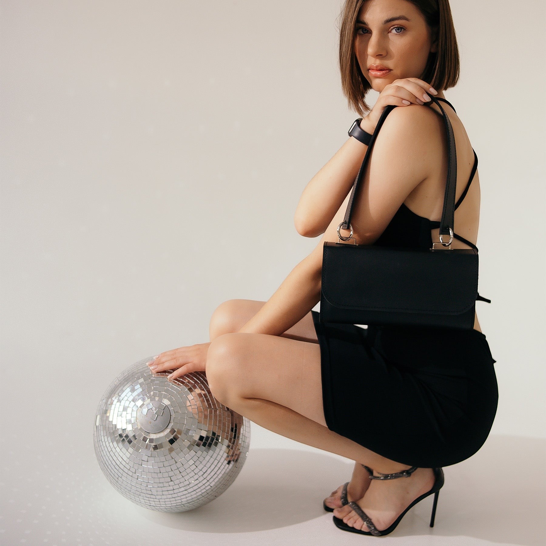 Black Leather Baguette Bag for Women - Pache Tabala - Pache