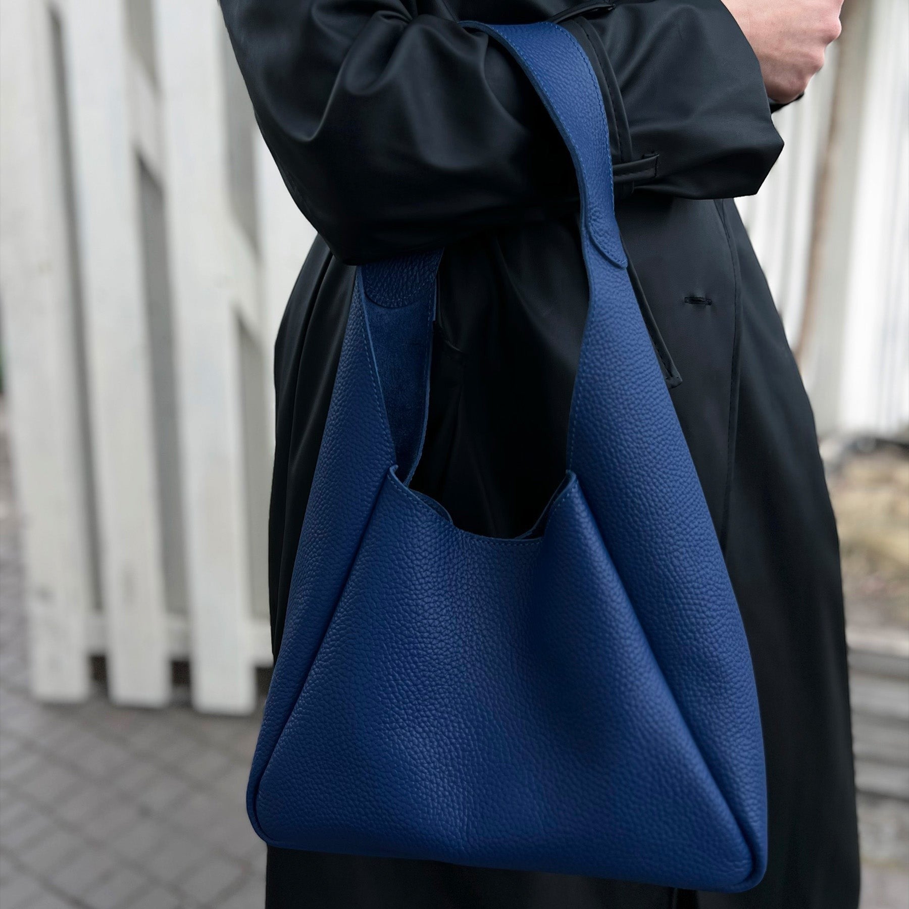 Blue Leather Hobo Bag for Women - Pache Torba - Pache