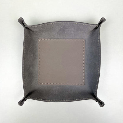 Gray Leather Desk Organizer For Keys, Glasses And Small Items