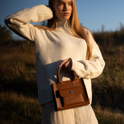 Brown Leather Mini Tote Bag for Women - Pache Sigil - Pache
