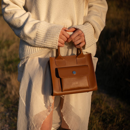 Brown Leather Mini Tote Bag for Women - Pache Sigil - Pache
