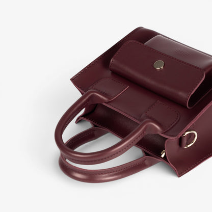 Burgundy Leather Mini Tote Bag for Women - Pache Sigil - Pache